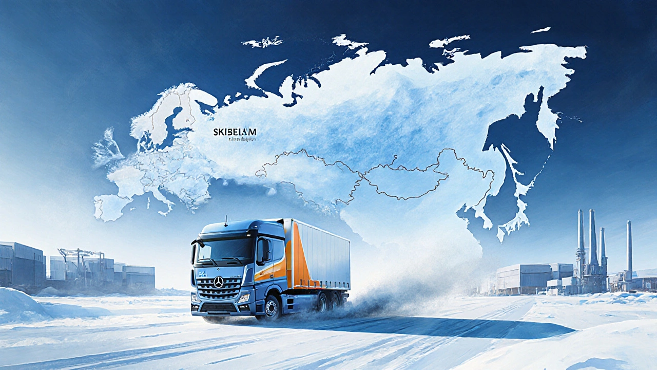 Силуэт Газели Next на фоне карты России, подчёркивающий популярность в Сибири.