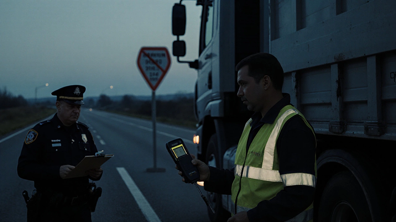 Водитель проверяет нагрузку Газели рядом с полицейским, подчёркивая законность.
