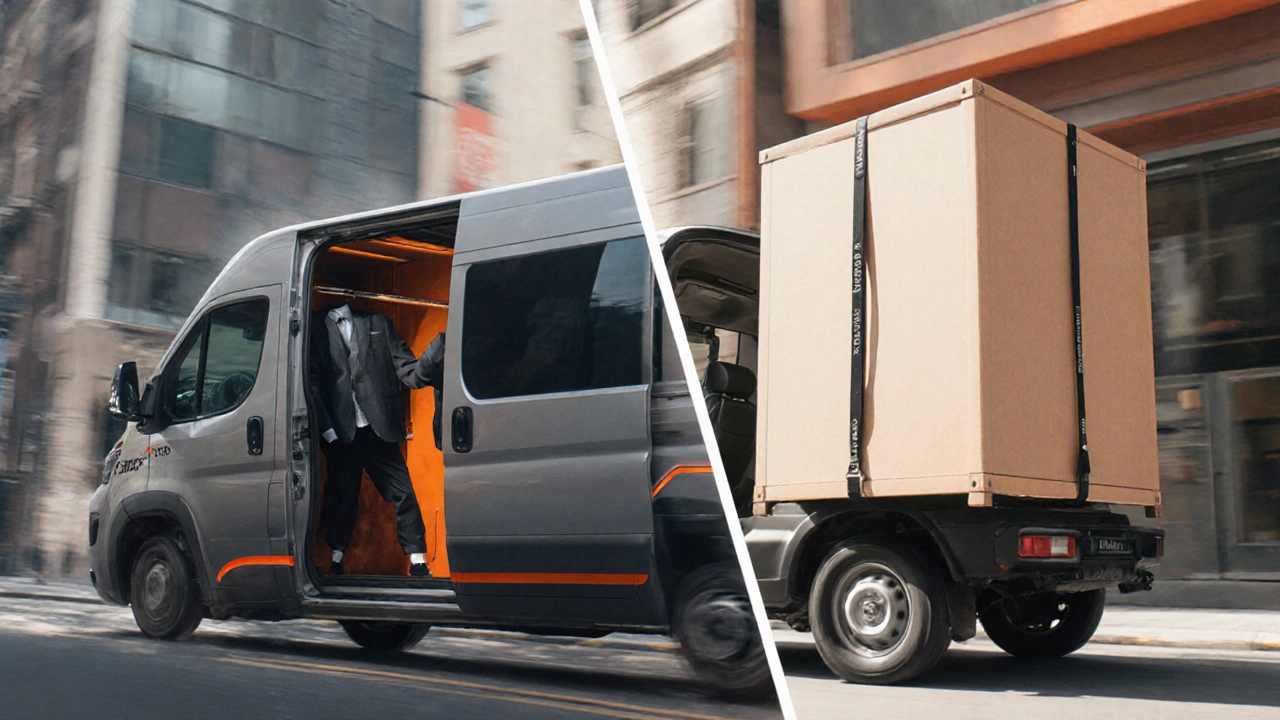 Сравнение: стандартная Газель не вмещает шкаф, а Газель Бизнес — легко загружает его с запасом по высоте.