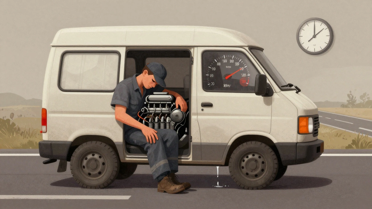 Символическое изображение Газели как уставшего рабочего с перегревающимся двигателем.