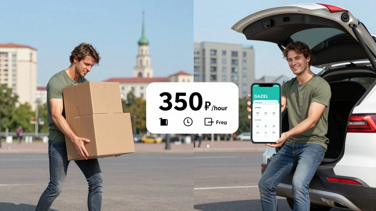 Сравнение: человек устало таскает коробки vs. спокойно закрывает Газель после каршеринга.