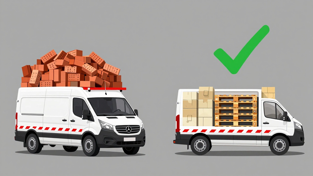 Сравнение правильной и перегруженной загрузки ГАЗЕЛИ Бизнес с красными и зелеными метками.