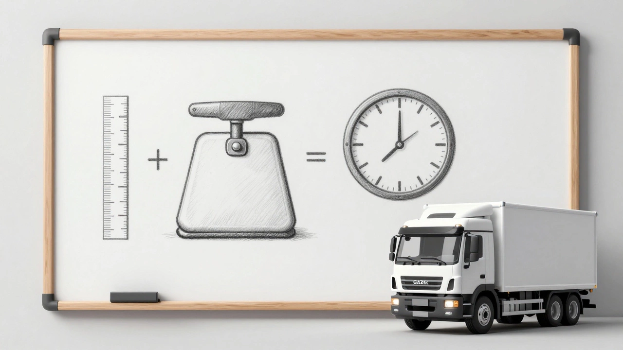 Белая доска с диаграммами расстояния, веса и времени