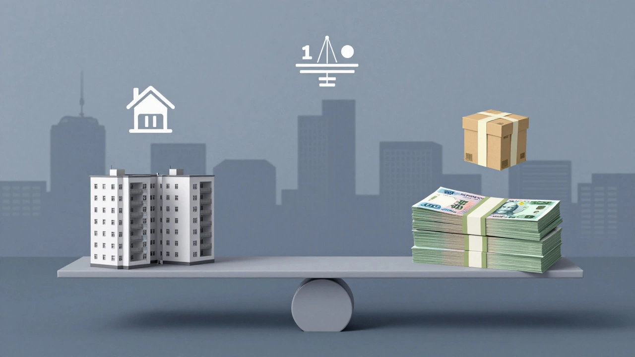 Схема стоимости переезда квартиры с факторами: этаж, расстояние, сезон и упаковка на весах.