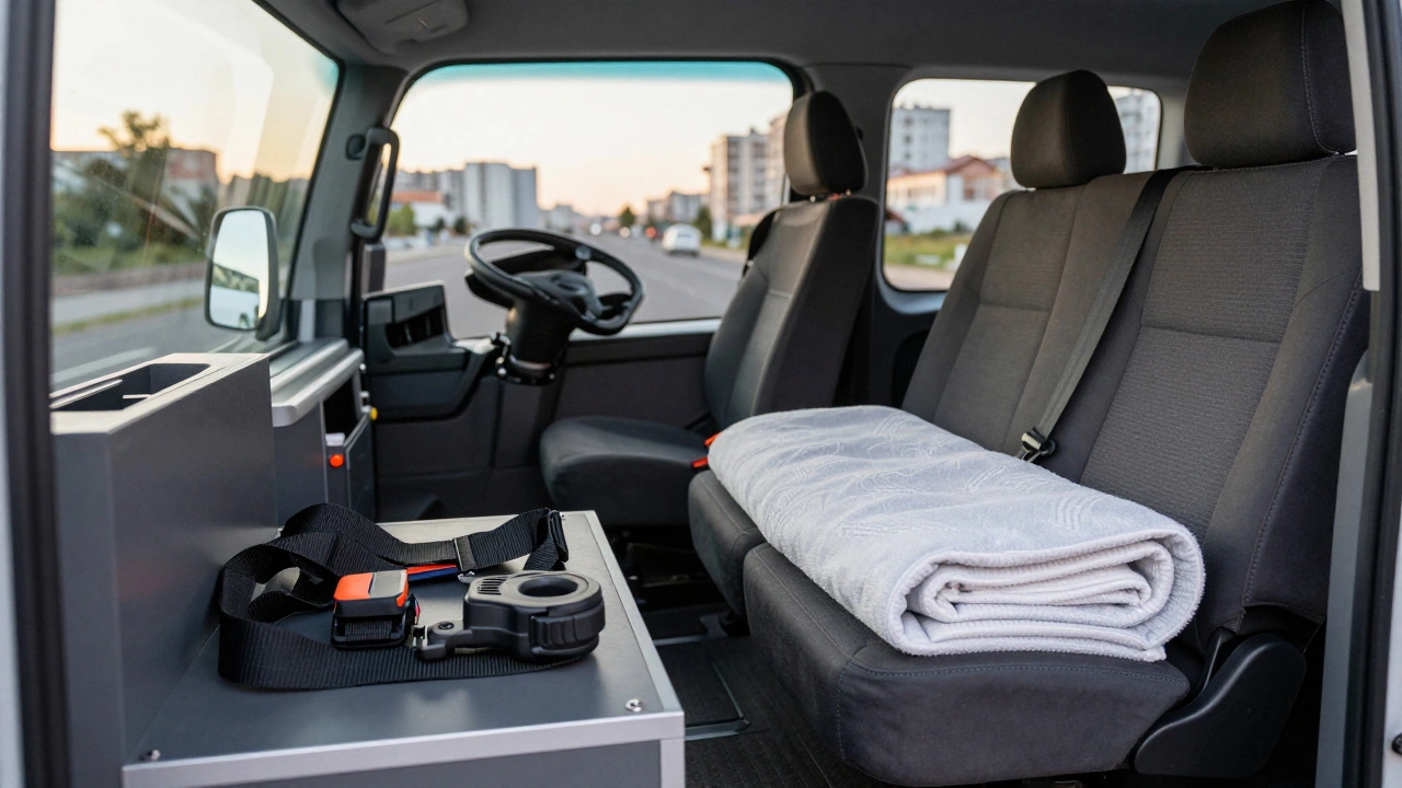 Интерьер грузового авто с ремнями для фиксации груза