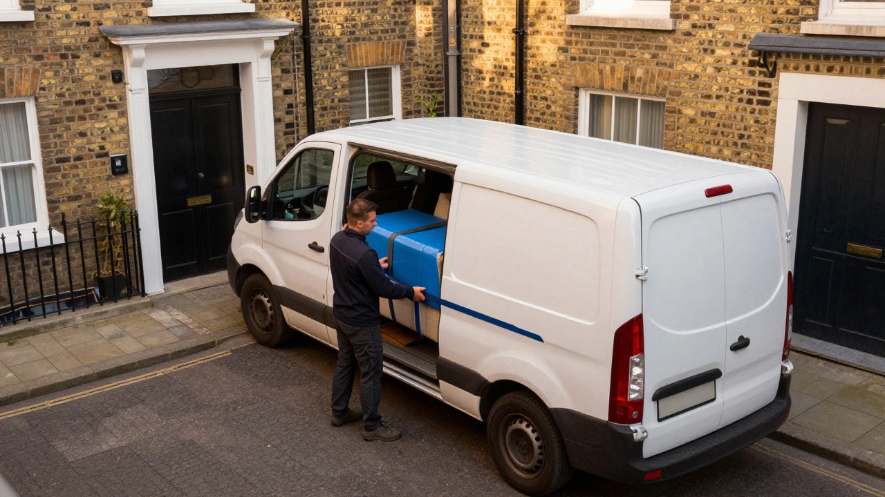 Малотоннажный грузовик Газель при перевозке мебели в узком городском дворе