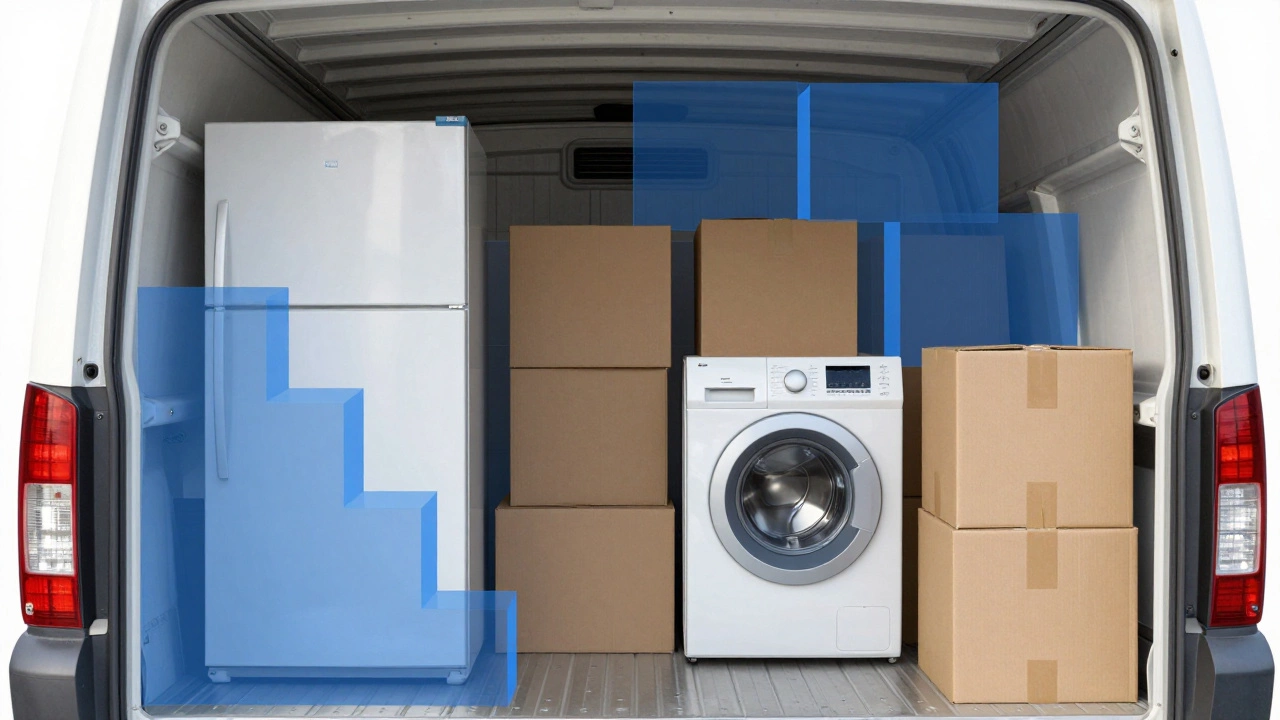 Схематичная загрузка мебели и техники в кузов Газели по методу Тетриса для оптимизации объема