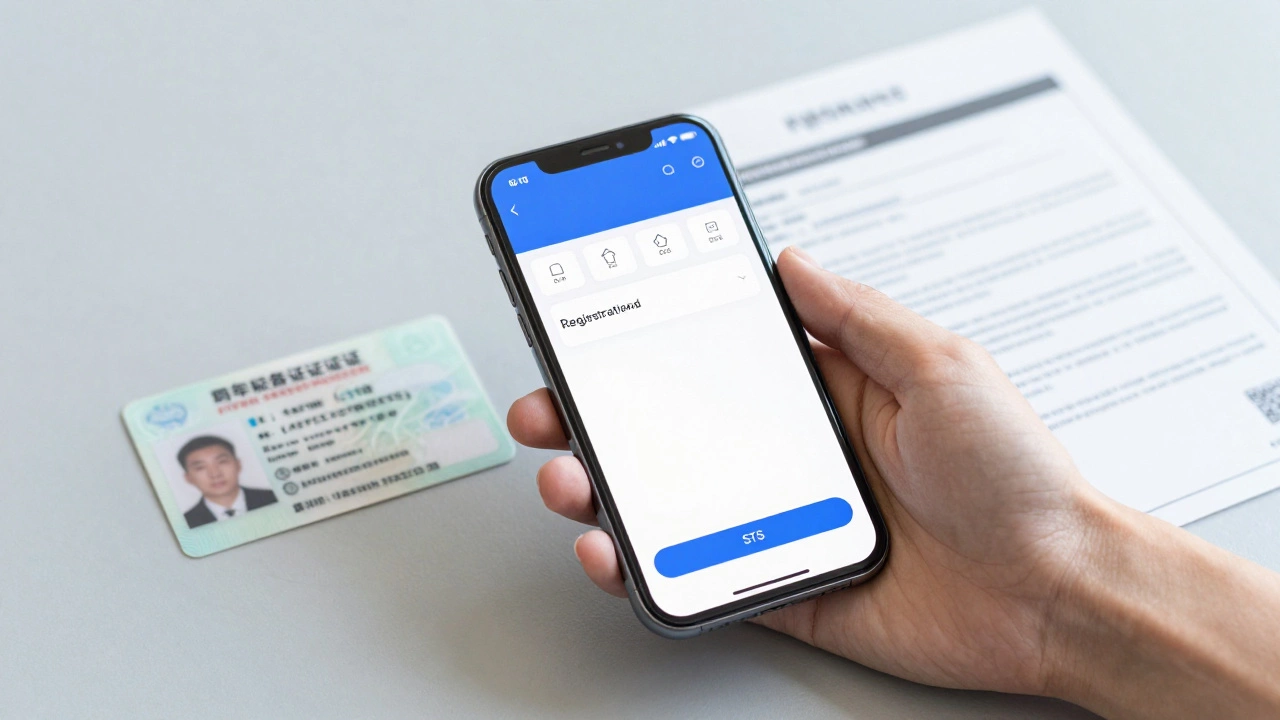 Смартфон и документы водителя на столе для регистрации